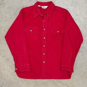 90s Woolrich Men's Red Chore Button Up Workwear Shirt